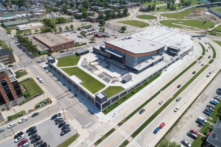 White TPO commercial roofing system installed on a large commercial building in Dayton